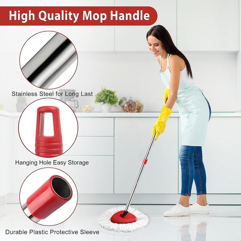 Hibaby 2 Spin Mop Head Replacement, 1 Base, 1 Mop Handle (30-58in) Combo Mops Set Compatible with OCedar EasyWring RinseClean Microfiber Mops (White (1-Tank System)) - Image 5